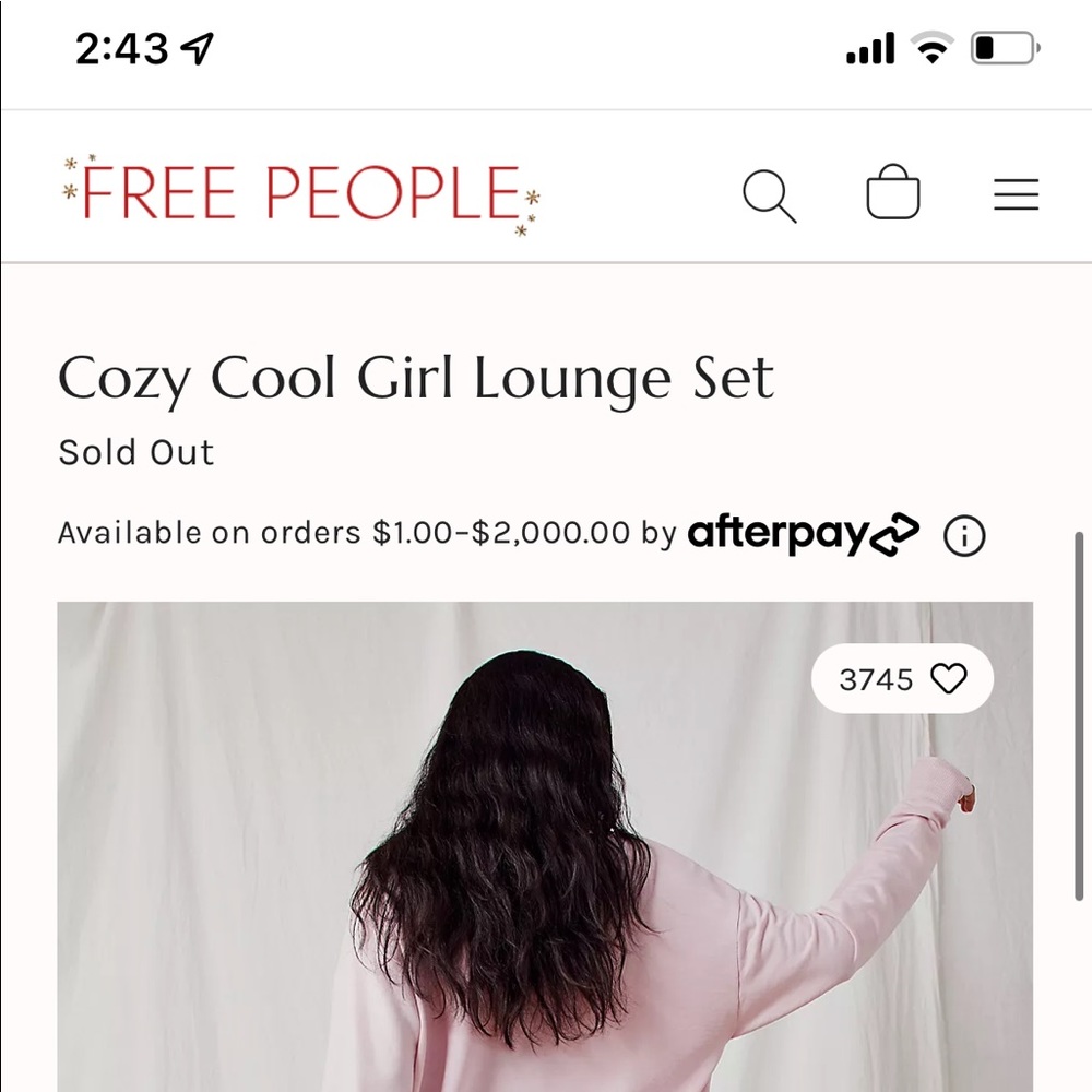 $25 TODAY ONLY Free people “cozy cool girl” lounge set